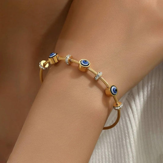 24K Gold-Plated Finish Evil Eye Charm Bracelet