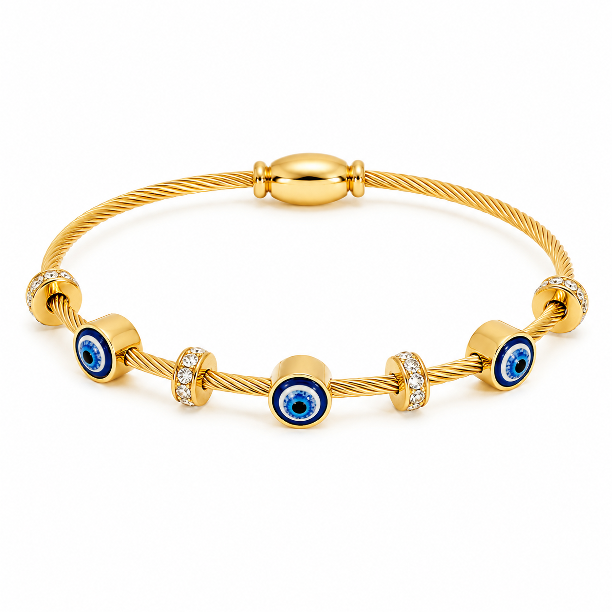24K Gold-Plated Finish Evil Eye Charm Bracelet