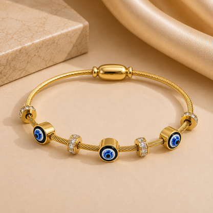 24K Gold-Plated Finish Evil Eye Charm Bracelet