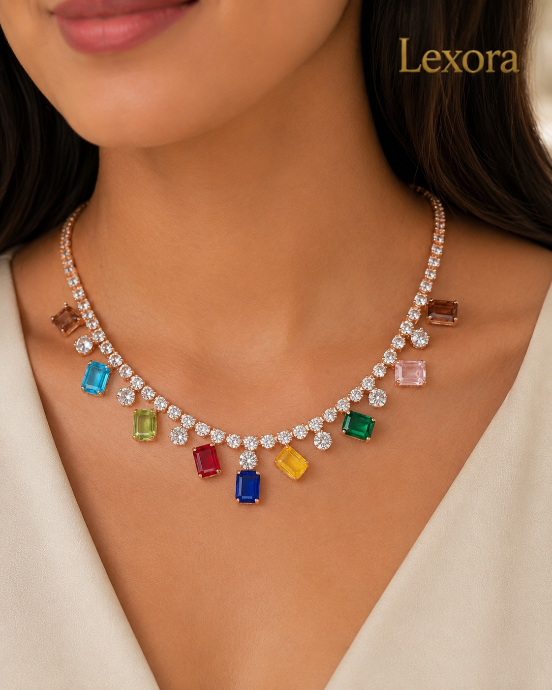 Lexora Aurora Gemstone Necklace