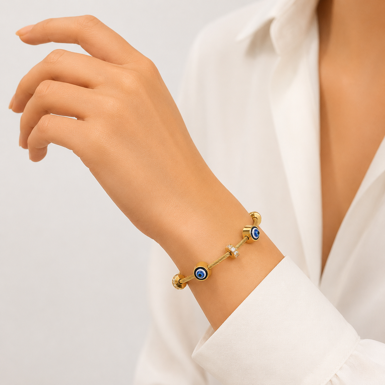 24K Gold-Plated Finish Evil Eye Charm Bracelet